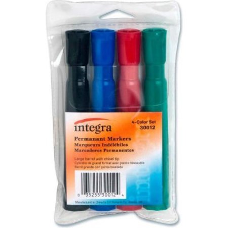 INTEGRA Integra„¢ Permanent Marker, Chisel, Black/Red/Blue/Green Ink, 4/Pack 30012